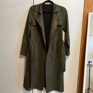 Olive Color Suede Trench Coat